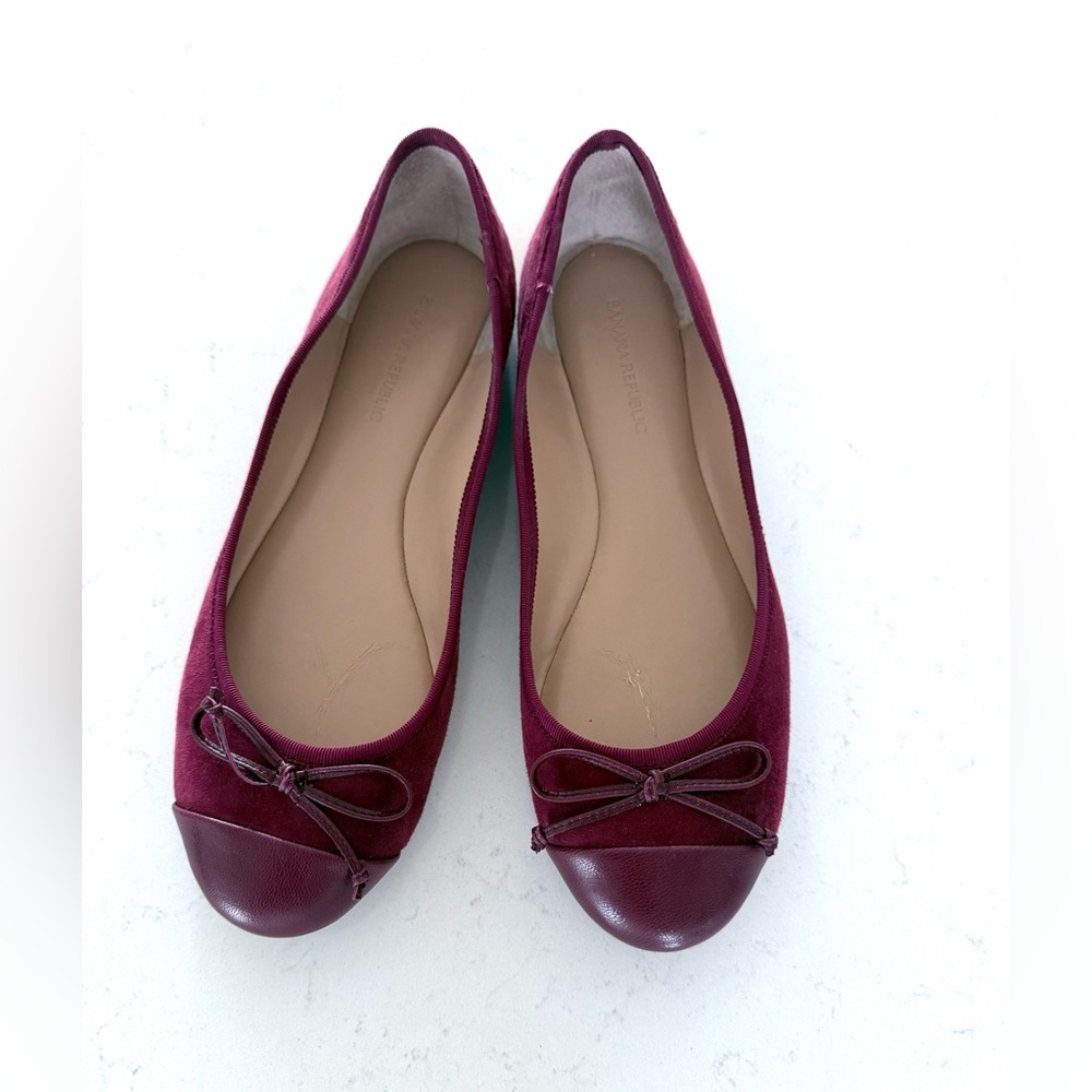 Burgundy Ballet Flats with Bow, genuine suede and leather